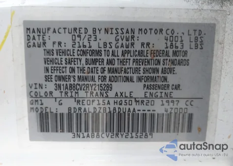 2024 Nissan Sentra Sv Xtronic Cvt из США, поврежденный, VIN 3N1AB8CV2RY215289